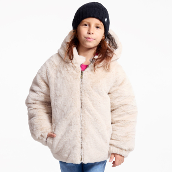 مِعطَف لامع بفرو اصطناعي قابل للارتداء على الوجهين، للفتيات،